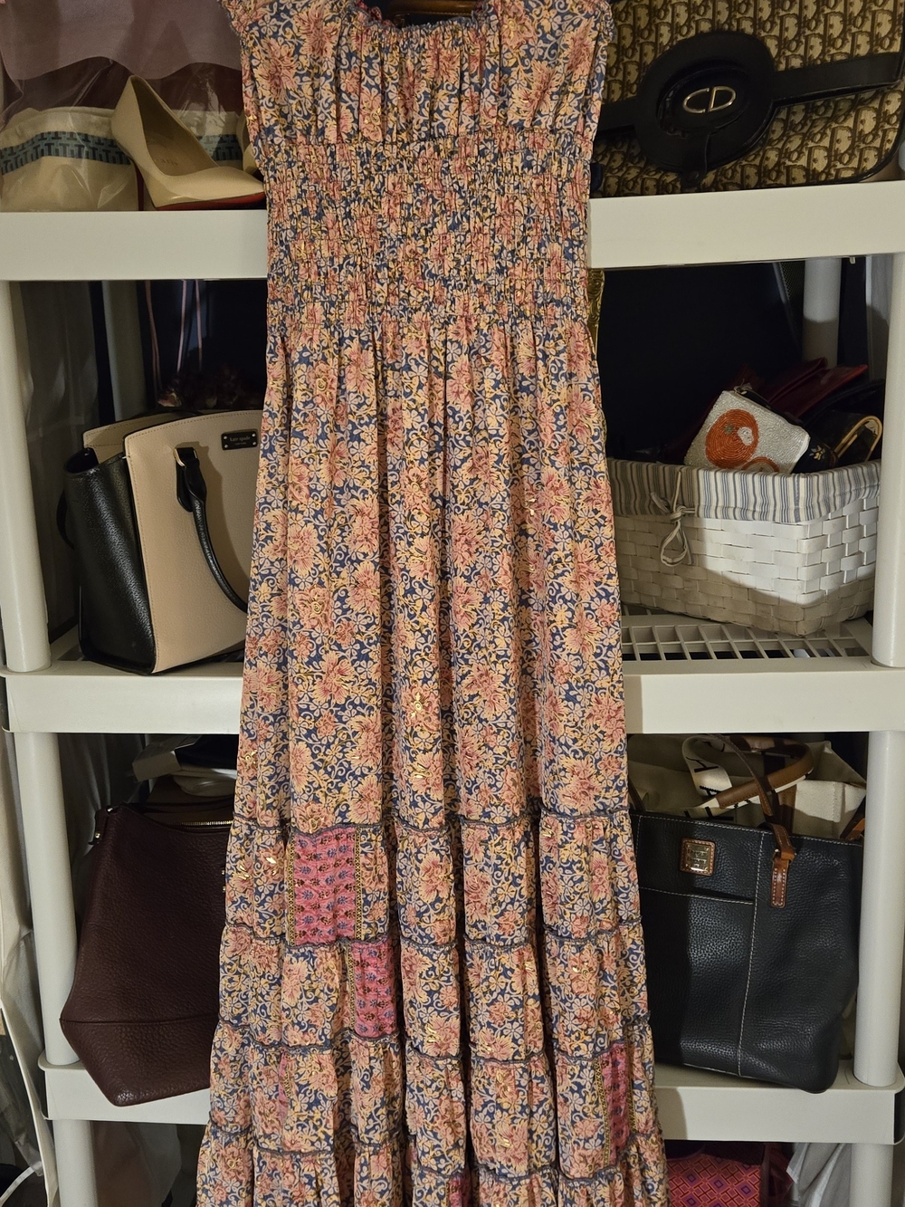 Cienna Smocked Waist Floral Tiered Silk Blend Maxi Dress - Pink Mix - Picture 4 of 8